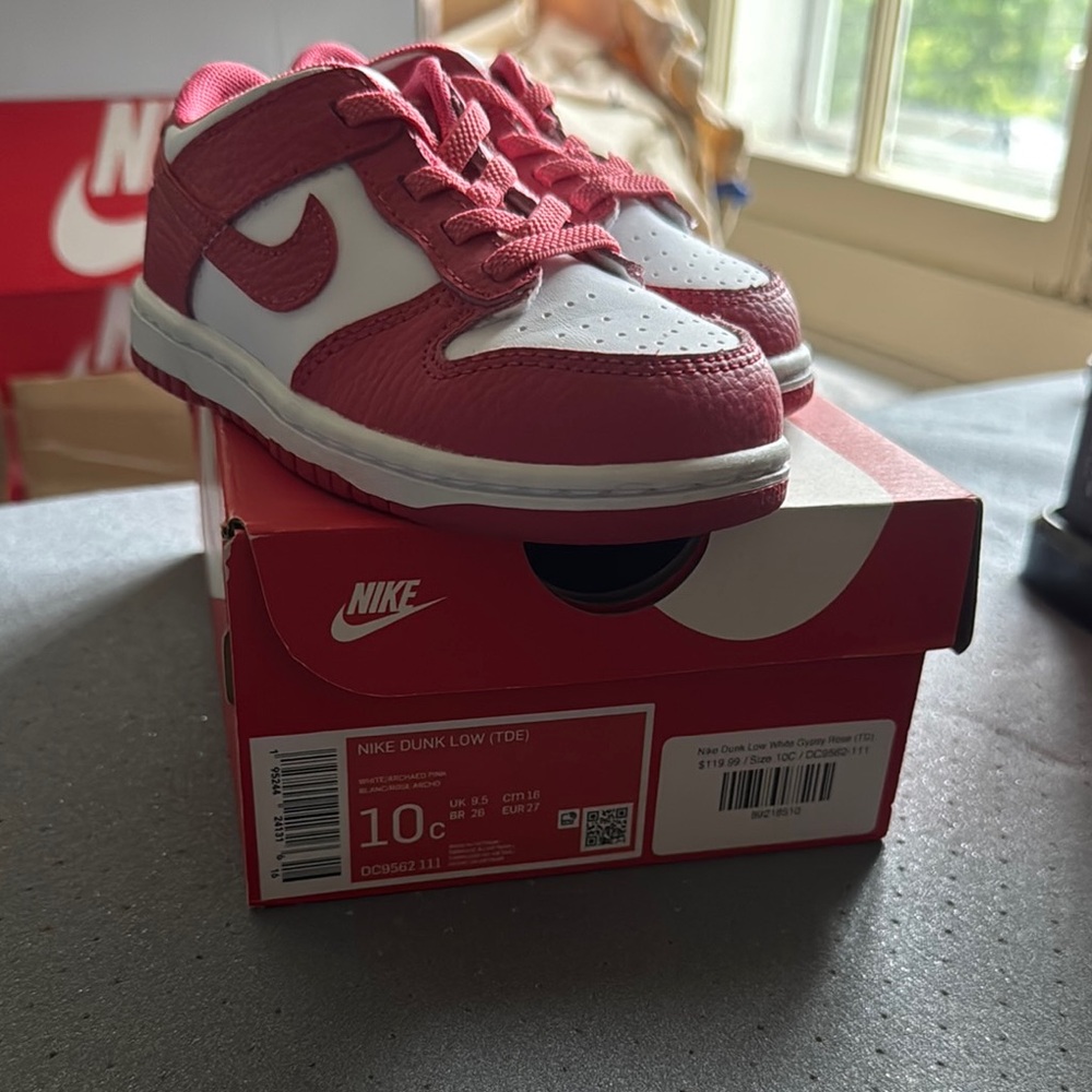 Nike Red and White Sneakers Classic Dunk Low